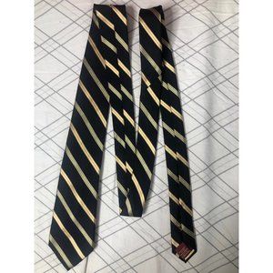 Navy blue and yellow striped tie 100% silk